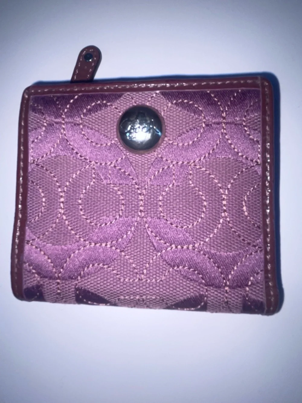 Coach Quilted Small Wallet in Plum with Brown Trim - Picture 1 of 10